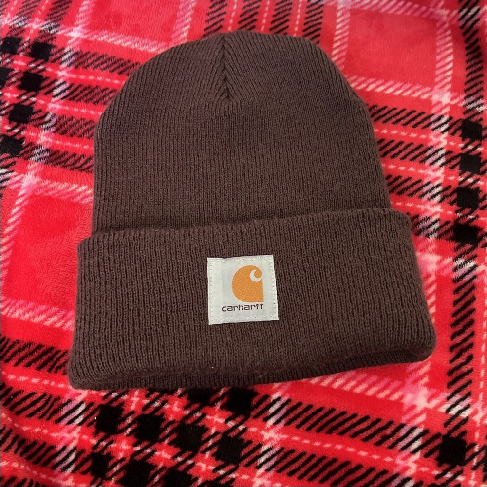 Carhartt Beanie tobaggan hat brown/purple plum color unisex winter OS one size - Picture 2 of 7